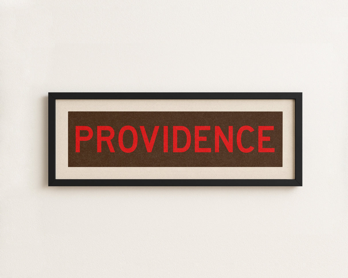 Framed Providence Brown and Red Bus Scroll