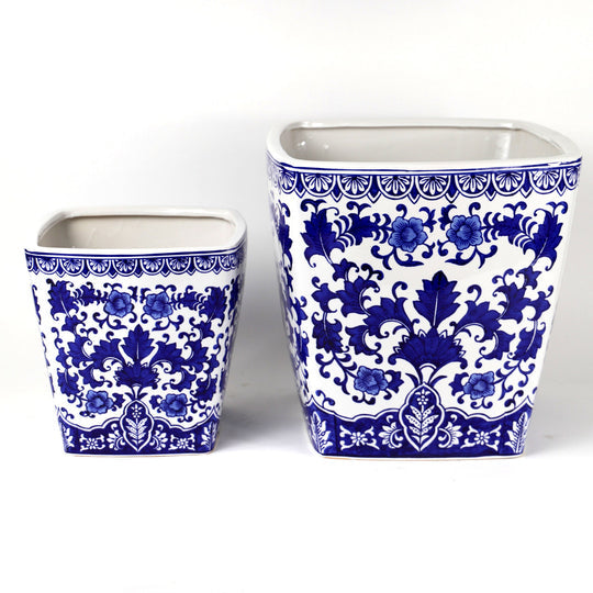Square 10" Camellia Ceramic Planter – Vintage Floral Accent