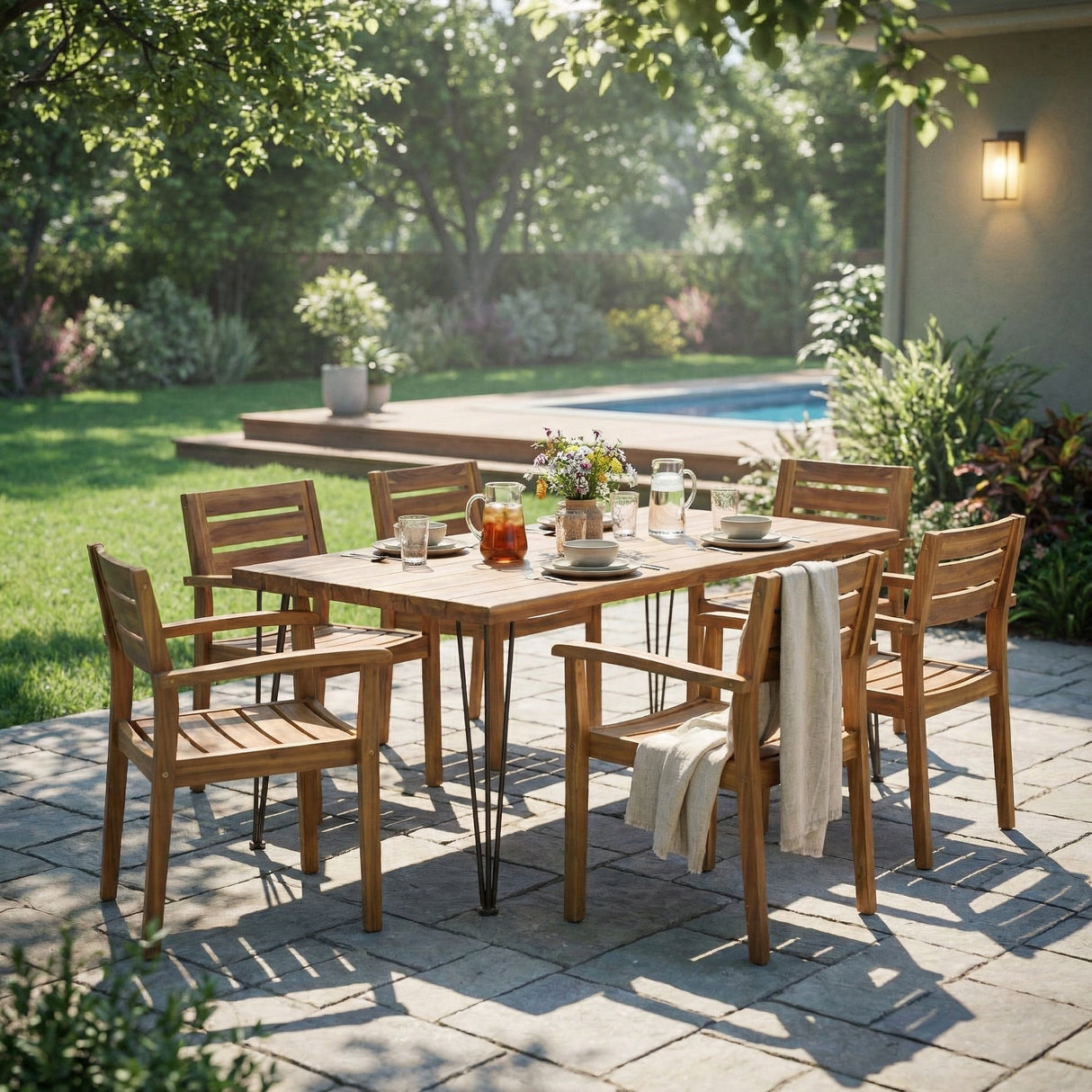 7-Piece Acacia Wood Outdoor Dining Set
