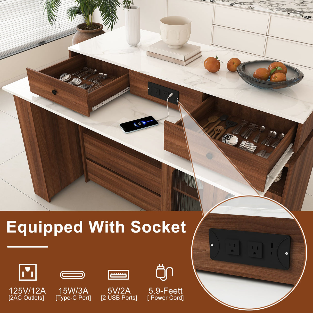 Extendable Kitchen Island with Rotating Table