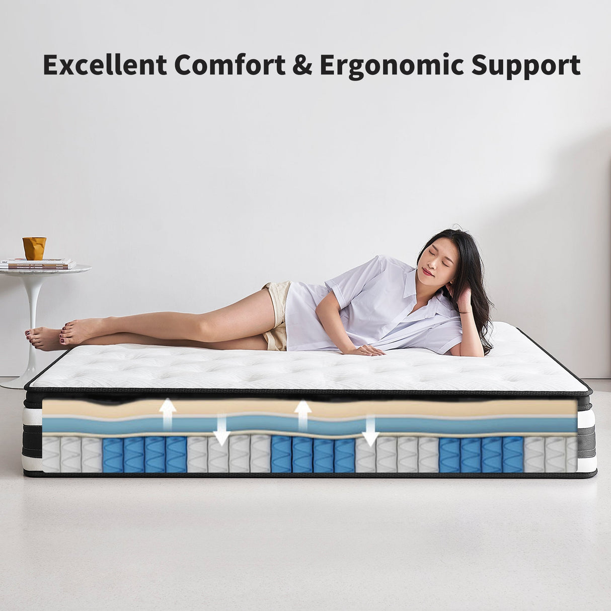 Full Size Hybrid Mattress Breathable Cool Knitted Fabric Cover Soft Memory Foam Individual Pocket Spring CetriPUR-US