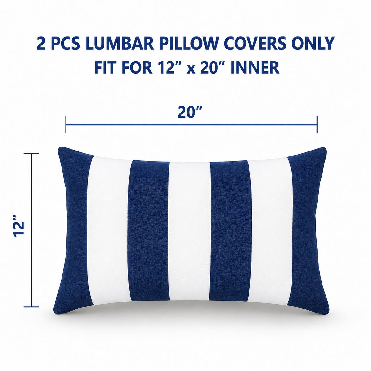 4 Pack Outdoor Lumbar Pillow Covers - Navy Blue/White Striped