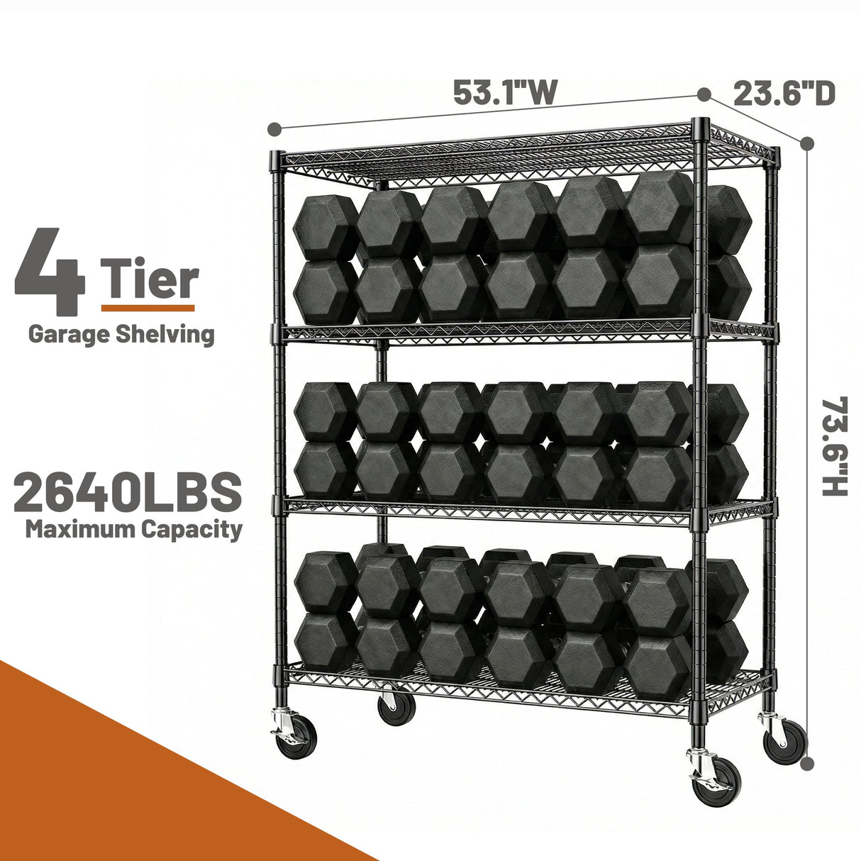 2640 LBS Industrial Metal 4 Tier Shelving