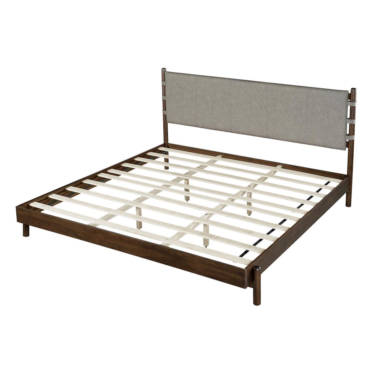 Premium Rubber Wood Platform Bed Frame, King Size with Headboard