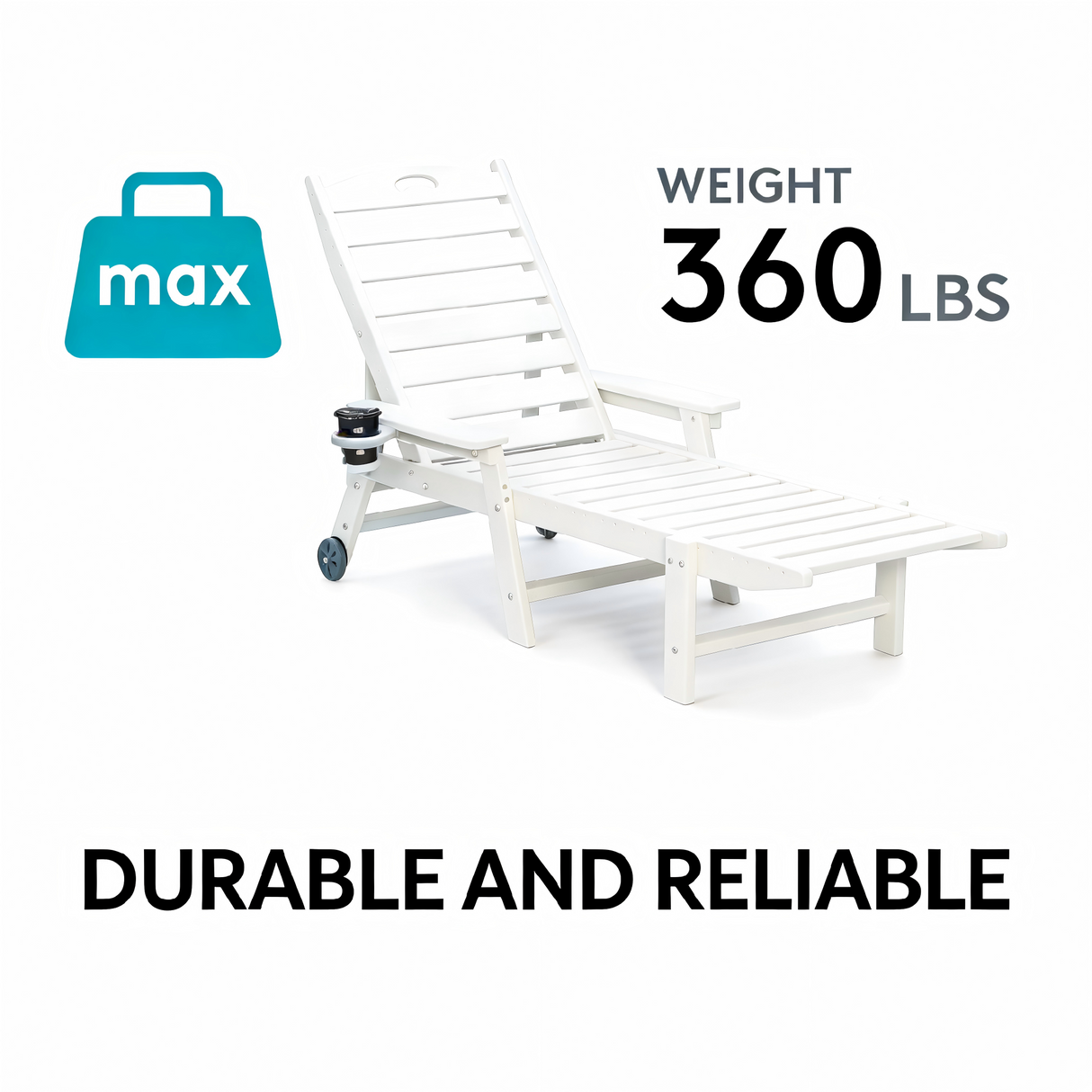HDPE Chaise Lounge Chair Outdoor, Pool Lounge Chairs with 4-Position Adjustable Backrest, Supports Up to 360 LBS for Patio Poolside Deck Beach Backyard (white)