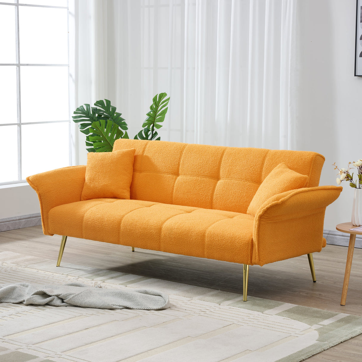 70-Inch Teddy Fleece Sofabed with Adjustable Arms and Backrest