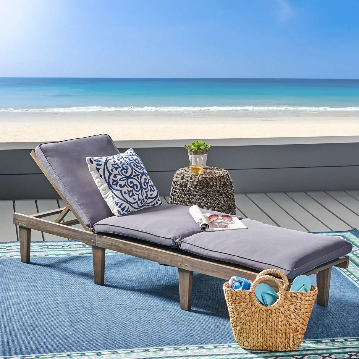 Ariana Wood Chaise Lounge With Cushion