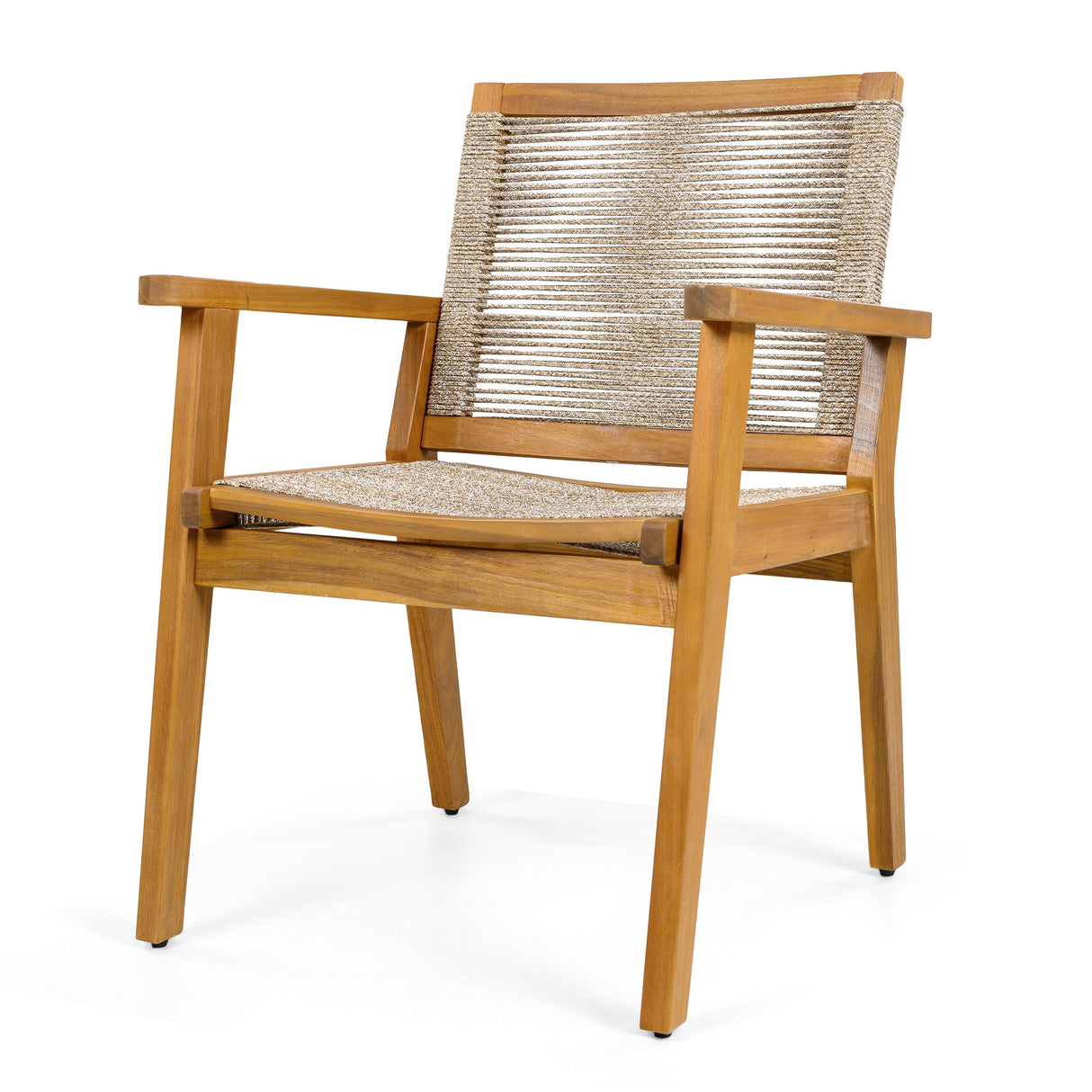 Outdoor Dining Chairs Set of 2 with Teak Finish Wood Frame and Brown Rope