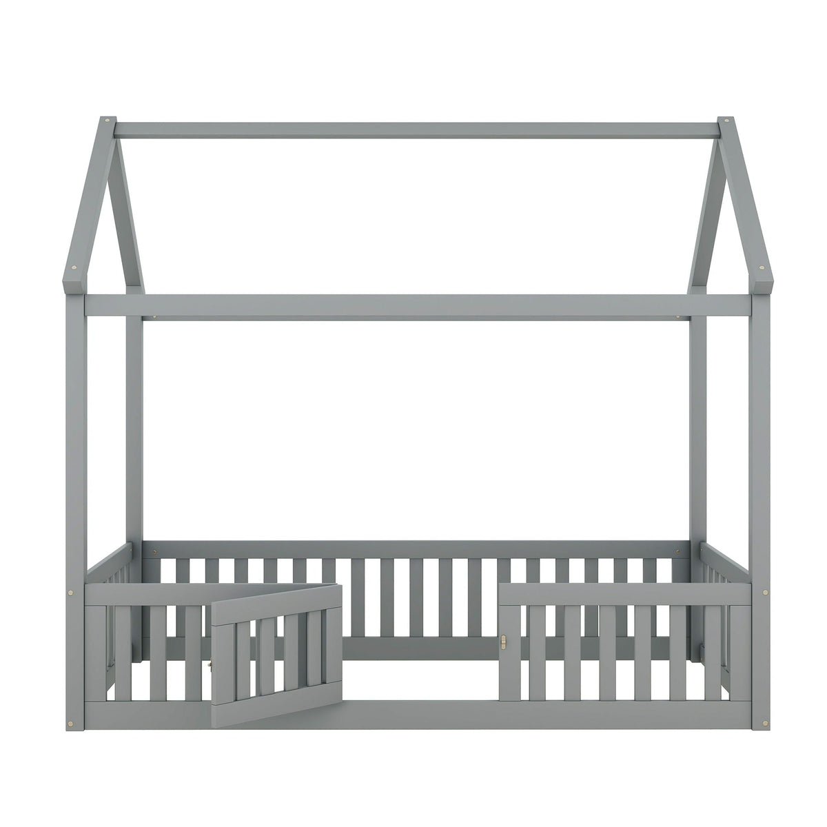Wood House Bed With Fence And Door