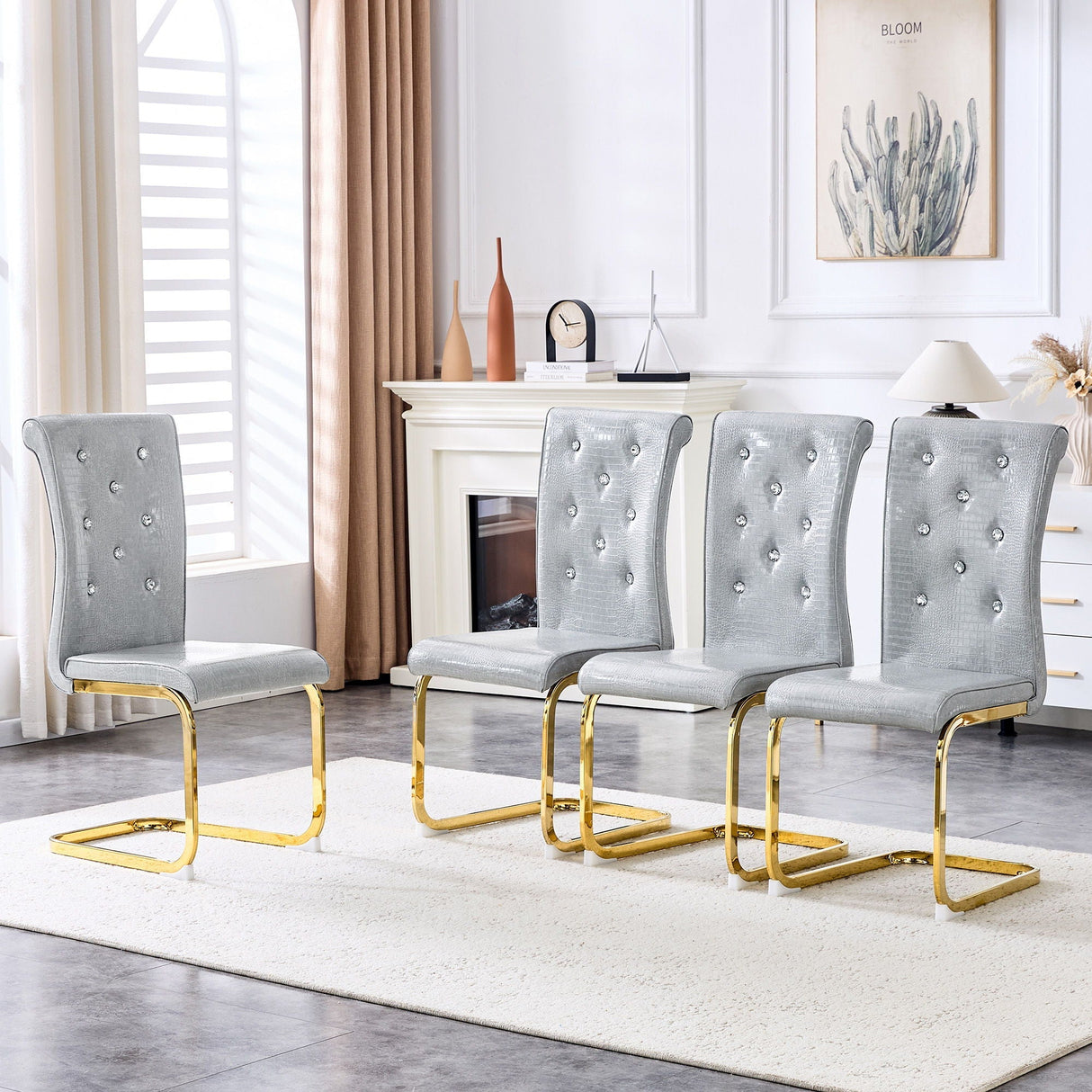 Elegant Design Alligator Skin Upholstered Dining Chairs