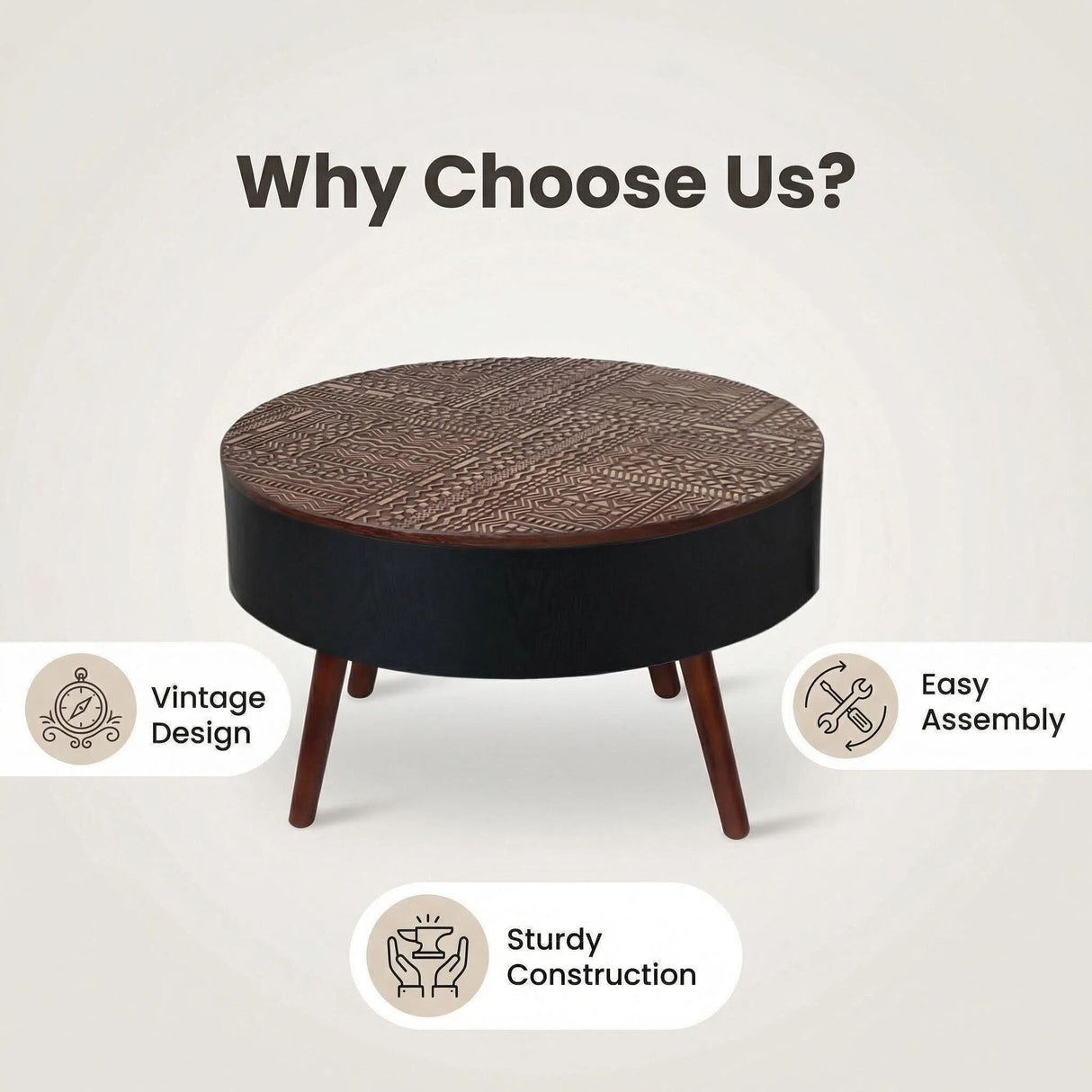 Round Coffee Table With Storage Function For Living Rooms