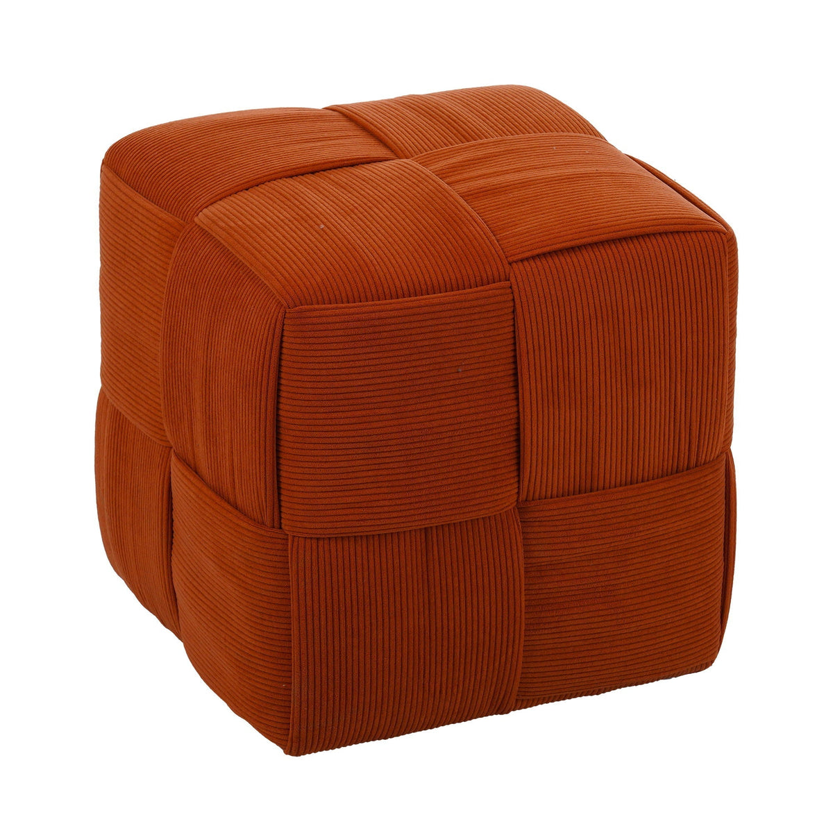 Square Ottoman Foot Rest with Woven Corduroy Design - Fabric