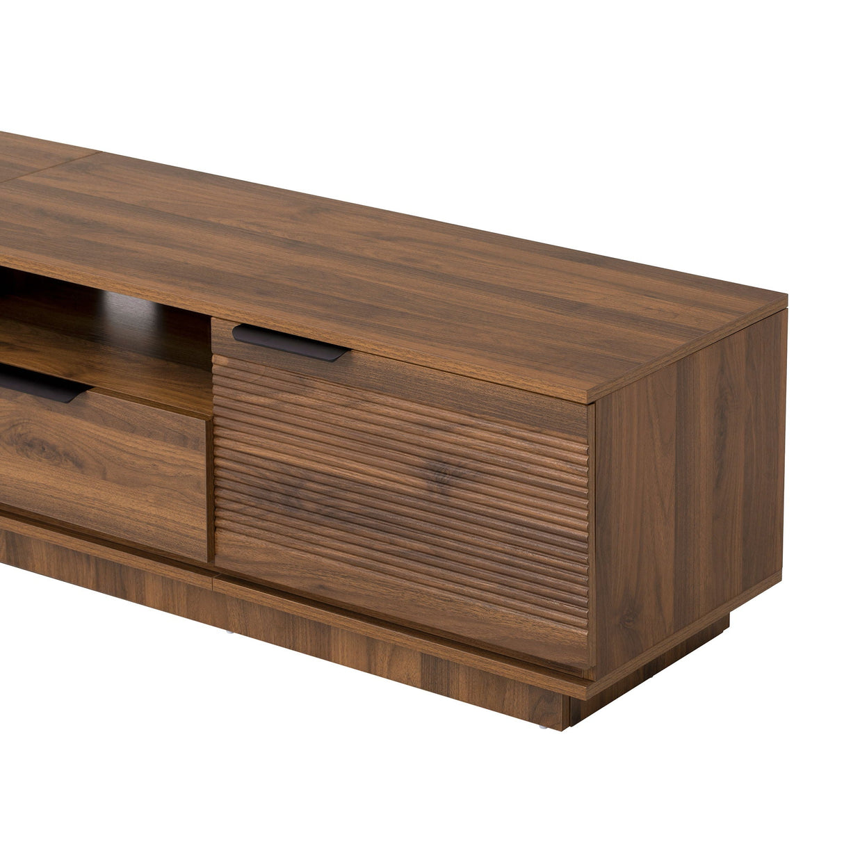 TV Stand, Entertainment Center With Deep Drawers, Cable Management & Soft Closing Hinges