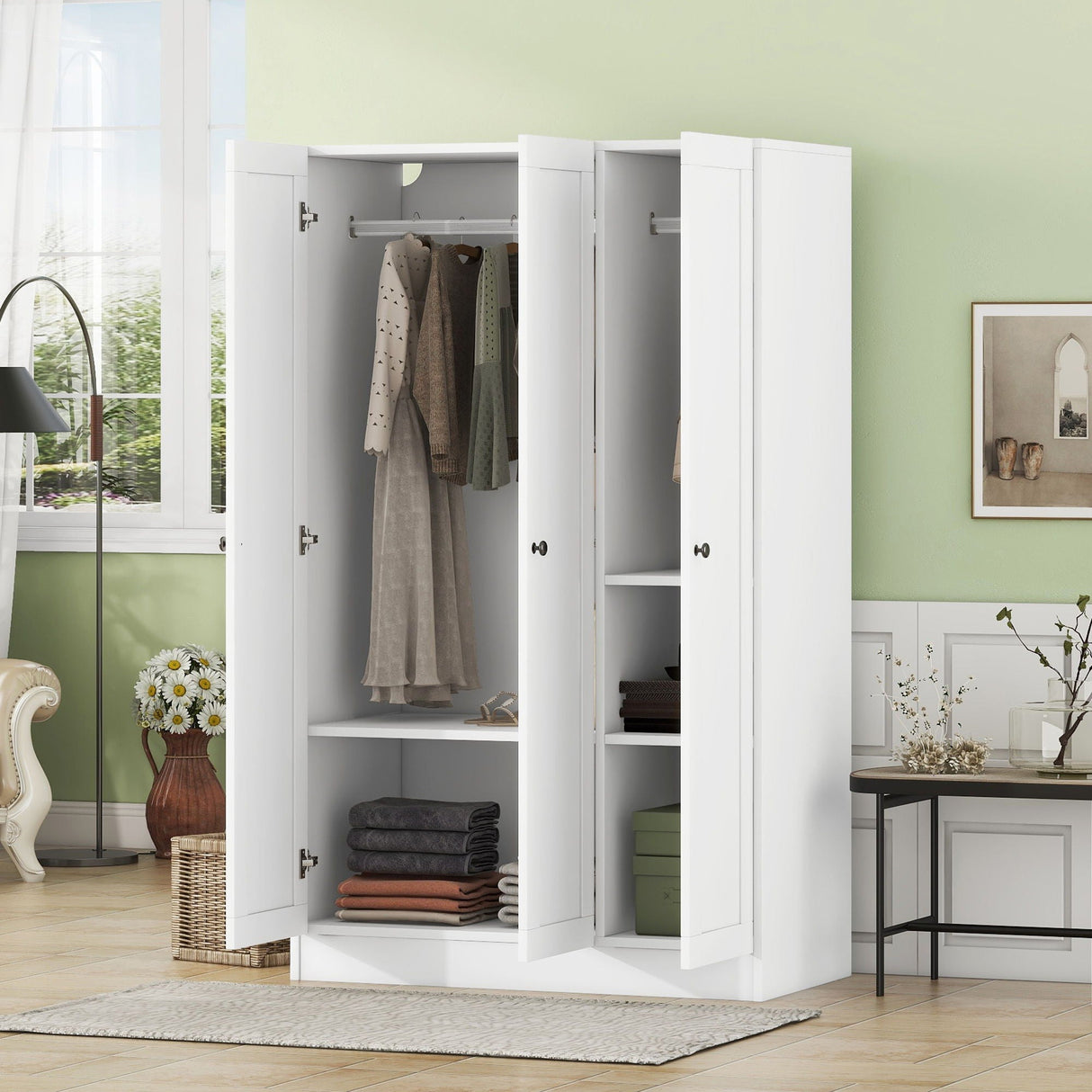 3 Door Shutter Wardrobe With Shelves