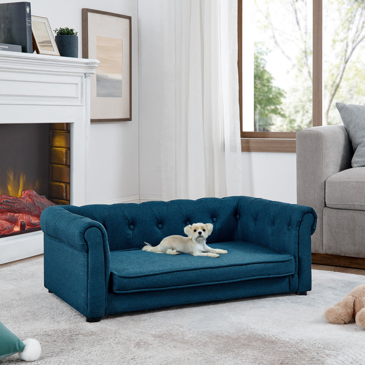 Elegant-Rectangle-Pet-Bed,-Durable-Elevated-Dog-Sofa-Bed,-Blue-Foam,-40'x23'x14'-Pet-Bed