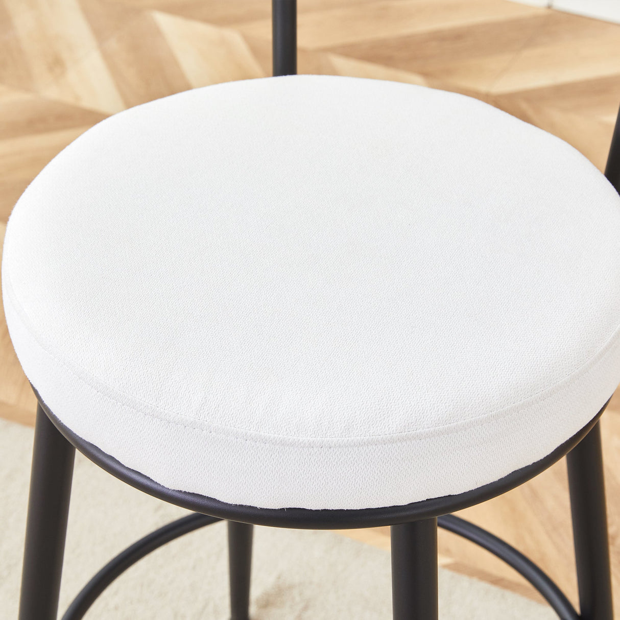 Fashionable Ergonomic High Legged Bar Chairs with White Fabric Cushions - Set of 2