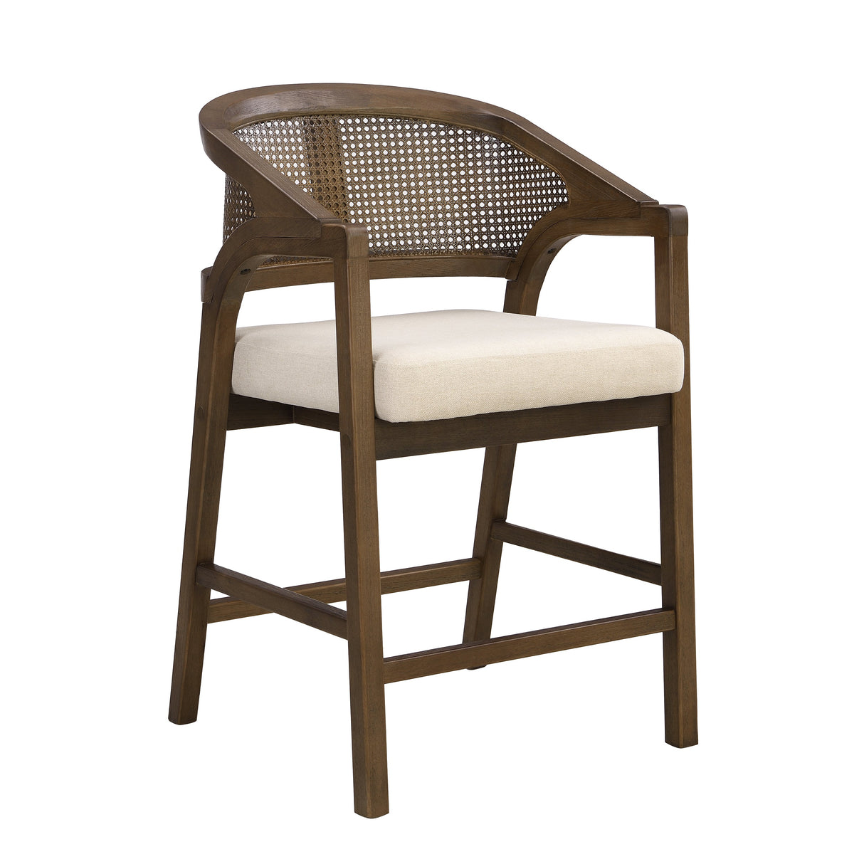 Wooden Frame Counter Stool with Rattan Back, Set of 2