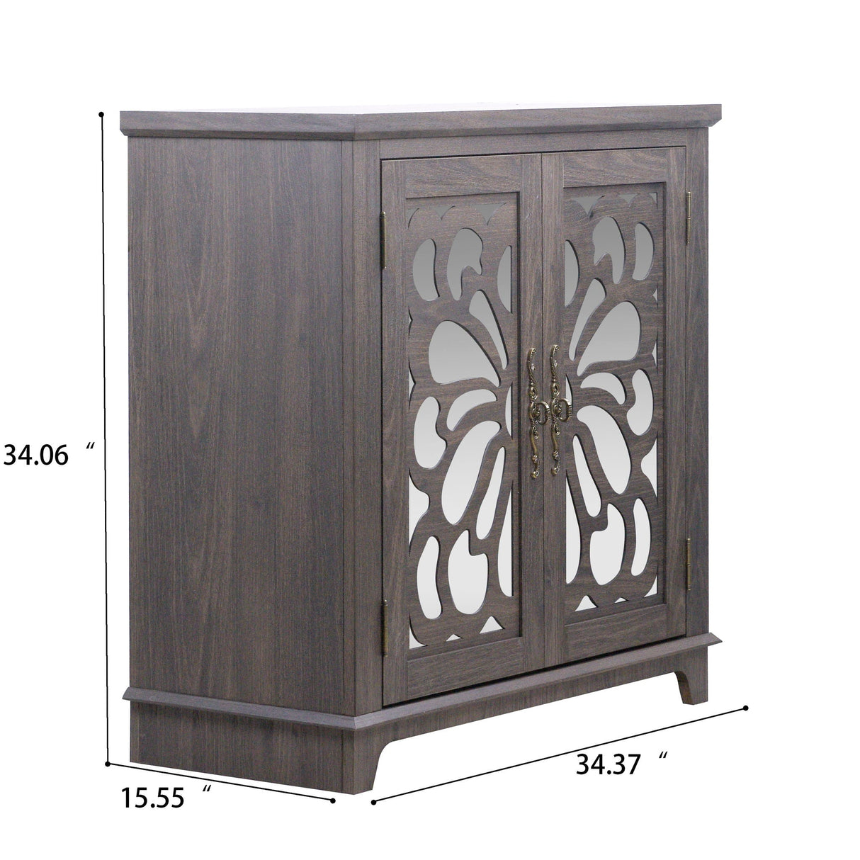 Elegant Sideboard with Two Acrylic Mirrored Doors and Adjustable Shelf Storage