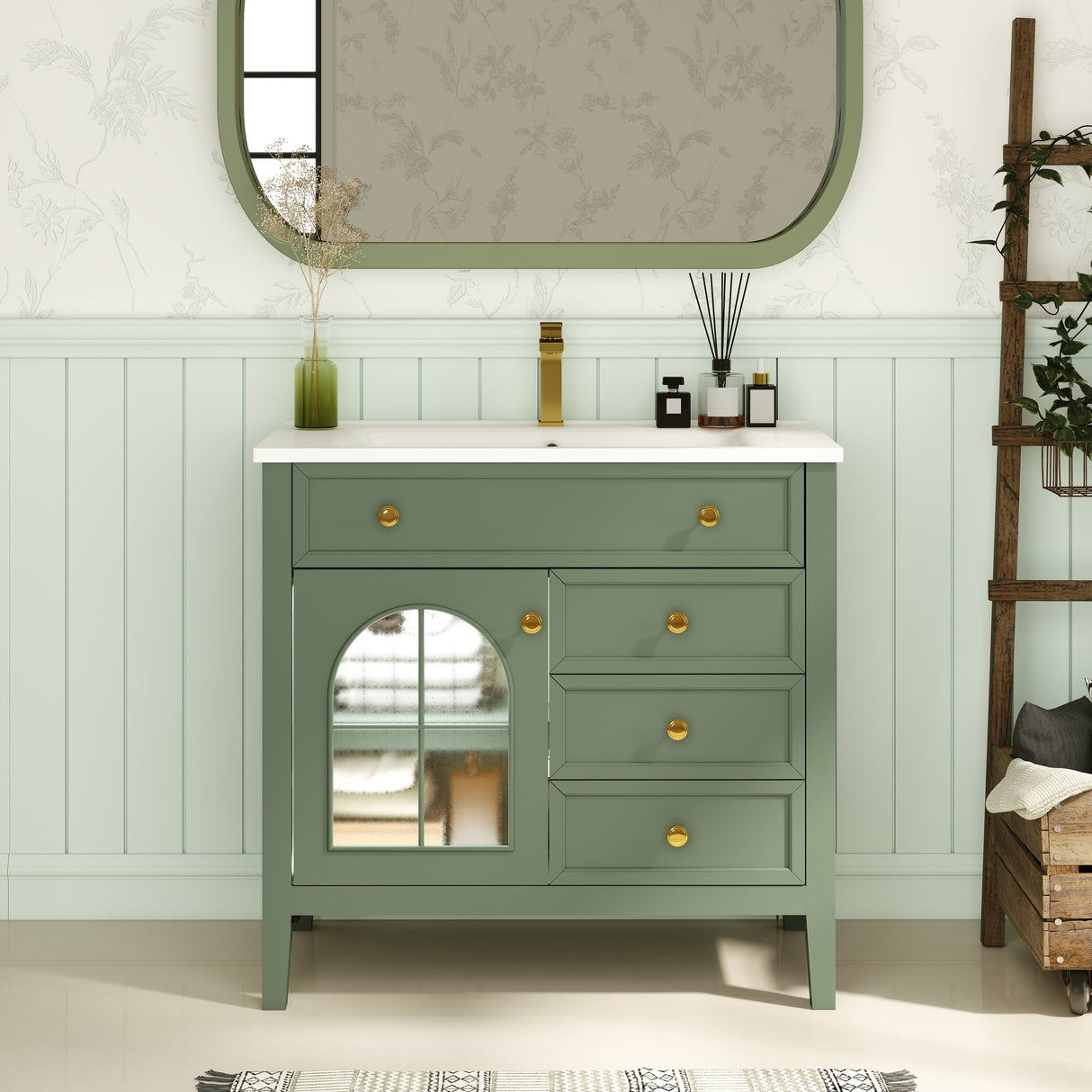 35.6" Mid-Century Bathroom Vanity Sink