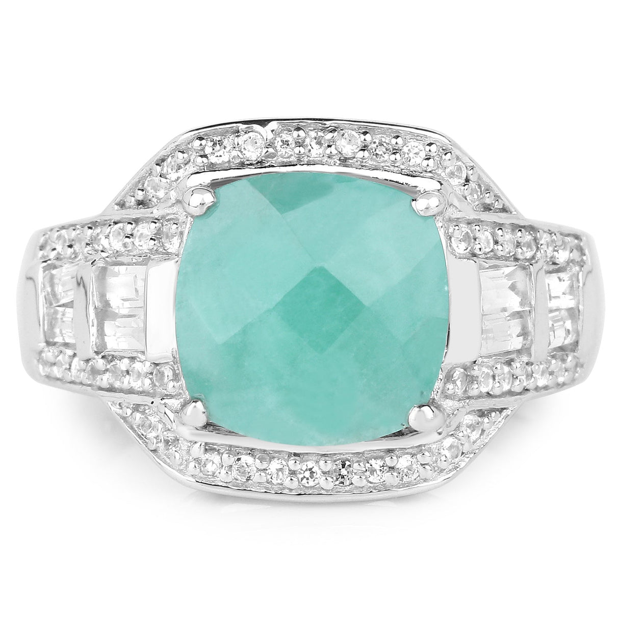 4.09 Carat Genuine Emerald and White Topaz .925 Sterling Silver Ring