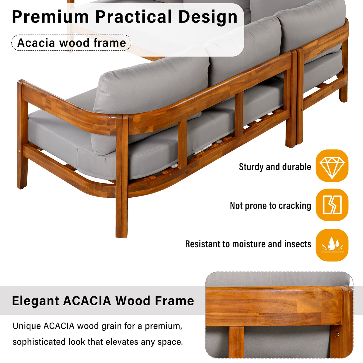 U_Style Acacia Solid Wood Patio Furniture Set