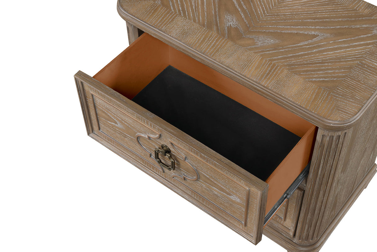 Windsor Rustic Oak Veneer Nightstand with USB-A and USB-C Charging Ports