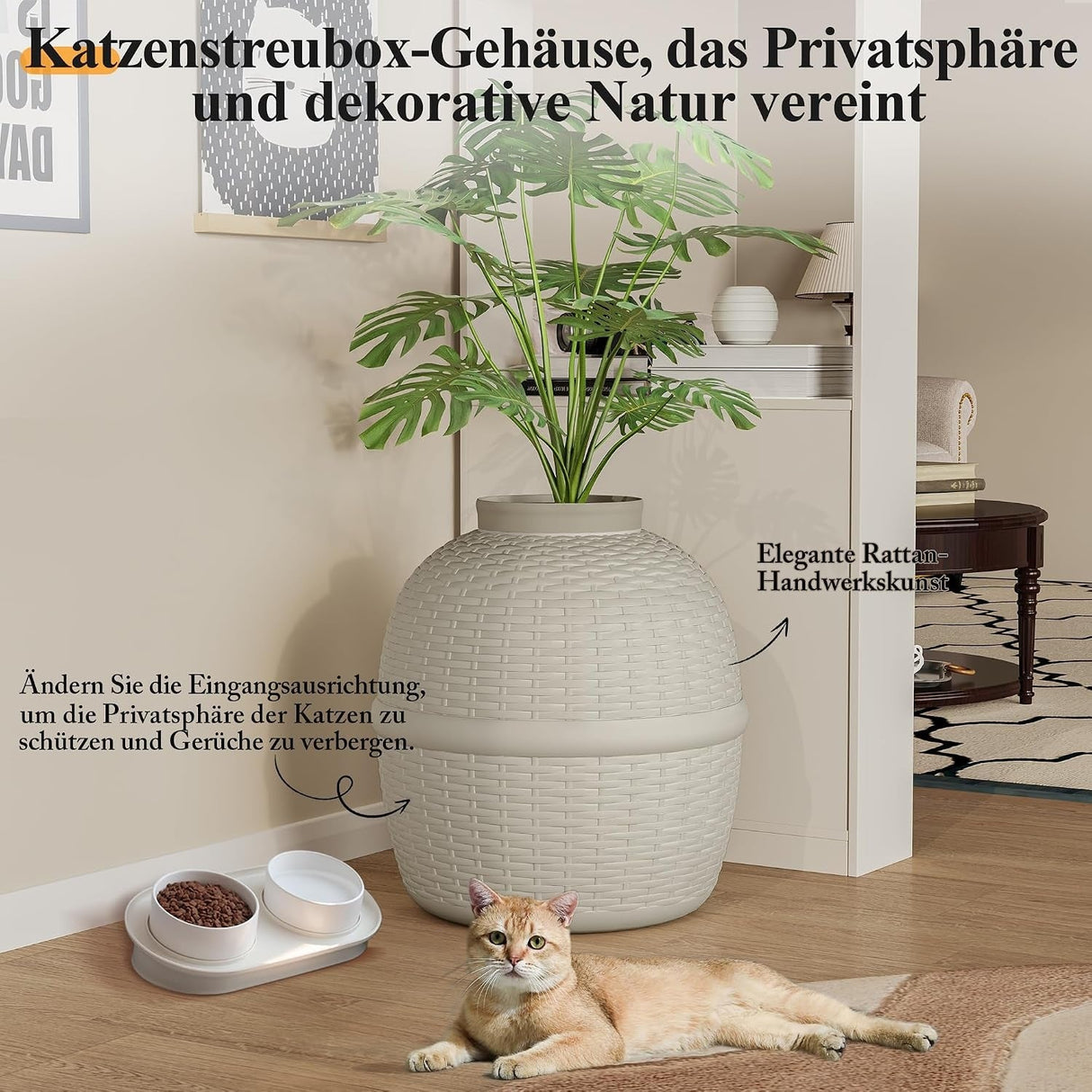 Stylish Cat Litter Box Enclosure with Faux Plant