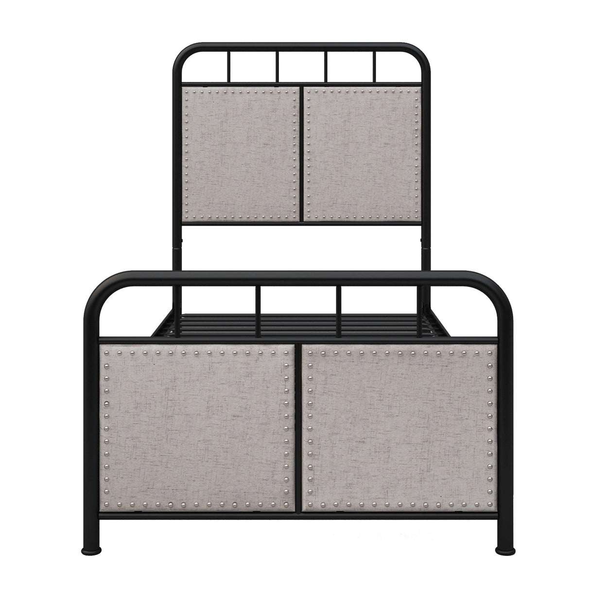 Twin Size Linen Upholstered Platform Metal Bed Frame with Fabric Headboard and Footboard