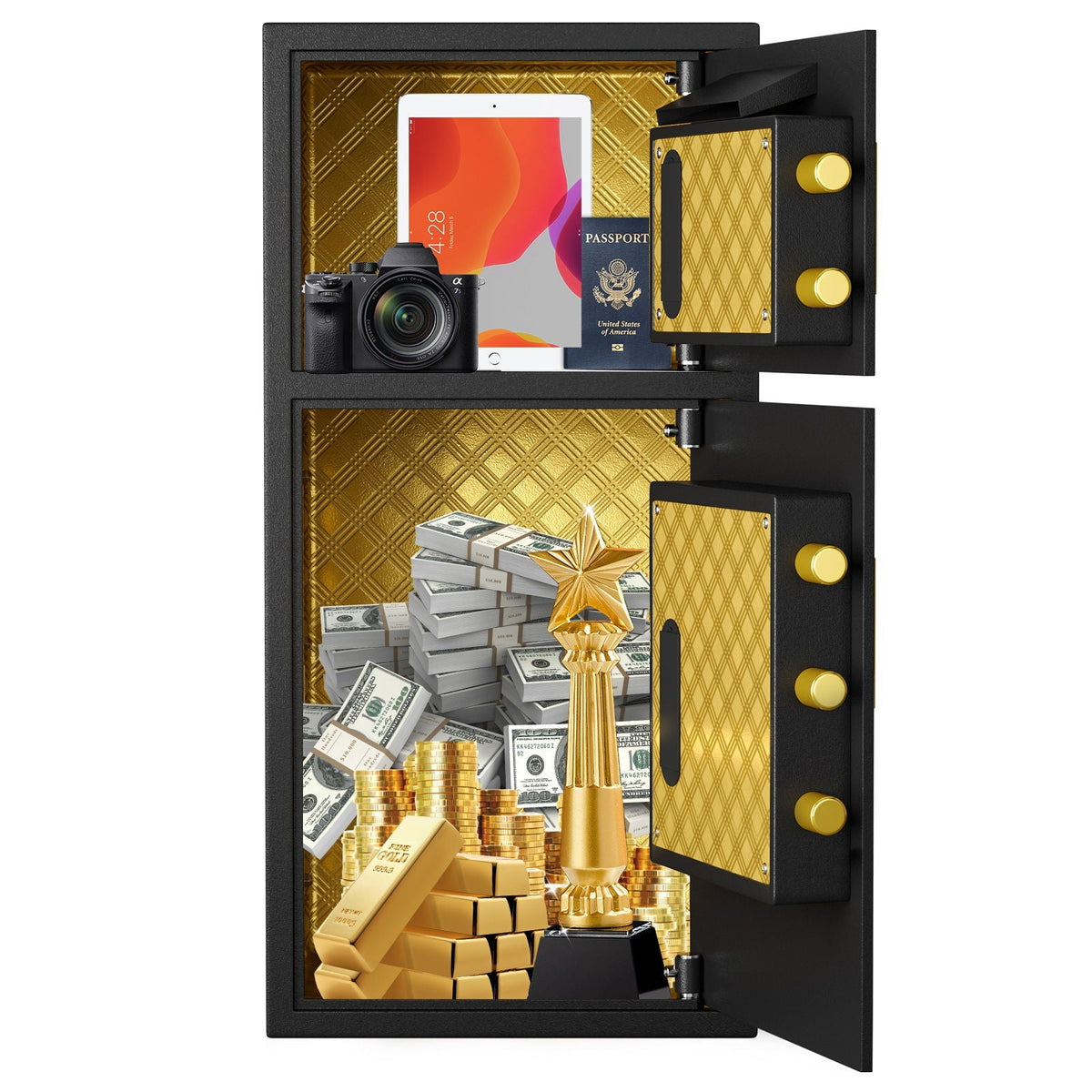 Large Double Door Coin Operated Safe, Digital Security Safe With Fireproof And Waterproof Bag