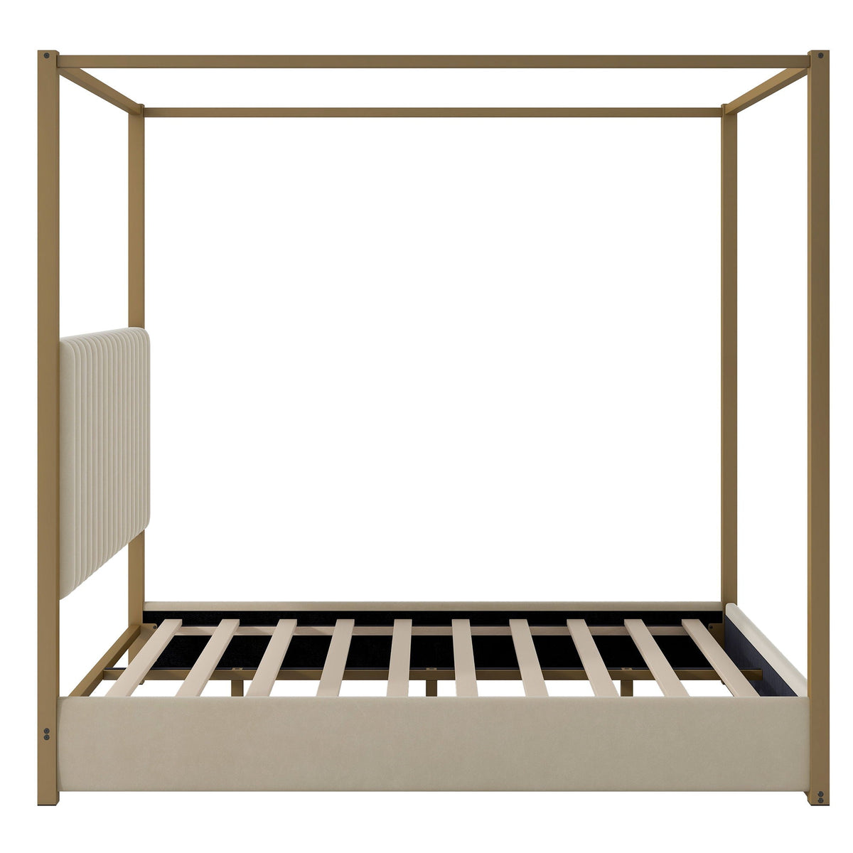 Upholstered Canopy Platform Bed With Frame, Queen Size - Beige