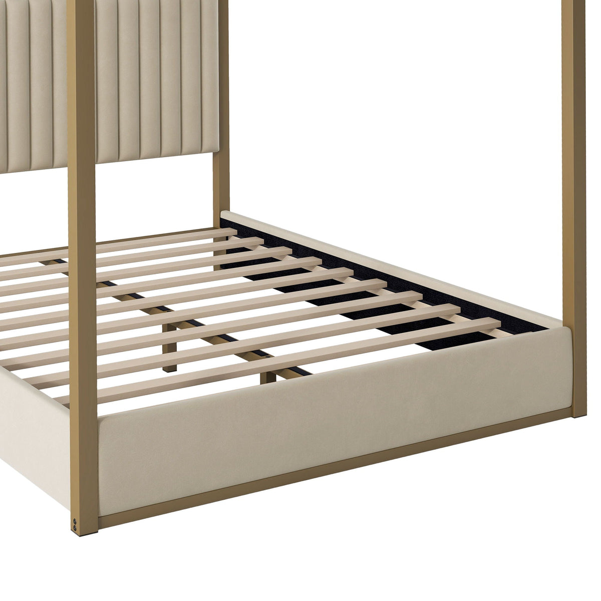 Upholstered Canopy Platform Bed With Frame, Queen Size - Beige