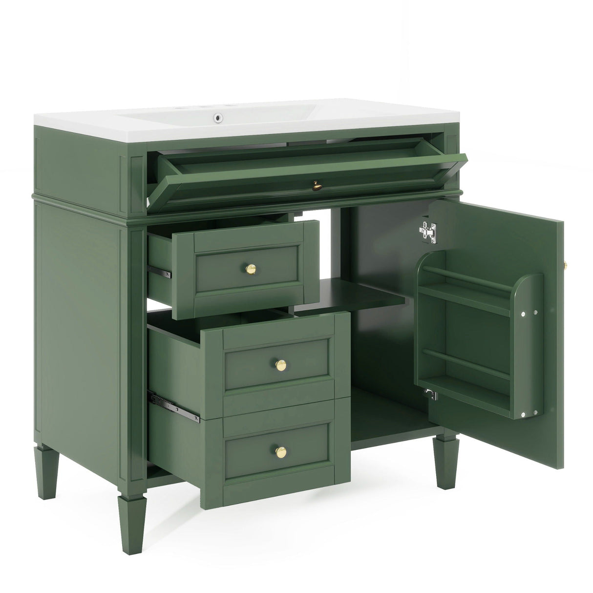 Bathroom Vanity With Top Sink, 2 Drawers and Tip Out Drawer
