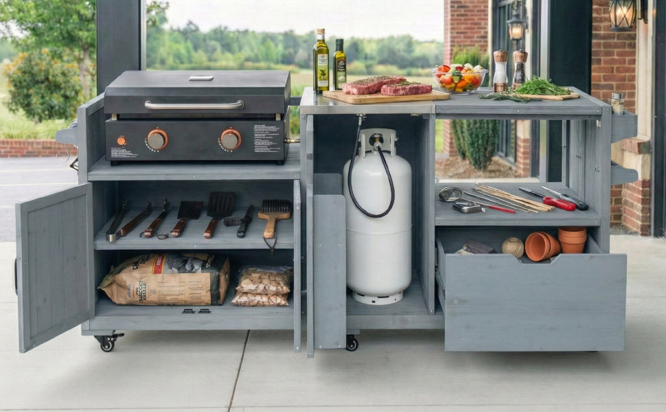 K&K 80.5' Outdoor Kitchen Island for Big Green Egg & Blackstone Griddle