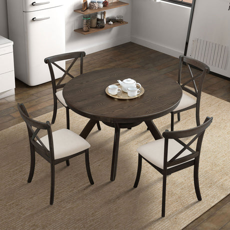 Wooden-Dining-Table-Set-(1-Table-with-4-Chairs),-BROWN-Kitchen-&-Dining-Furniture-Sets