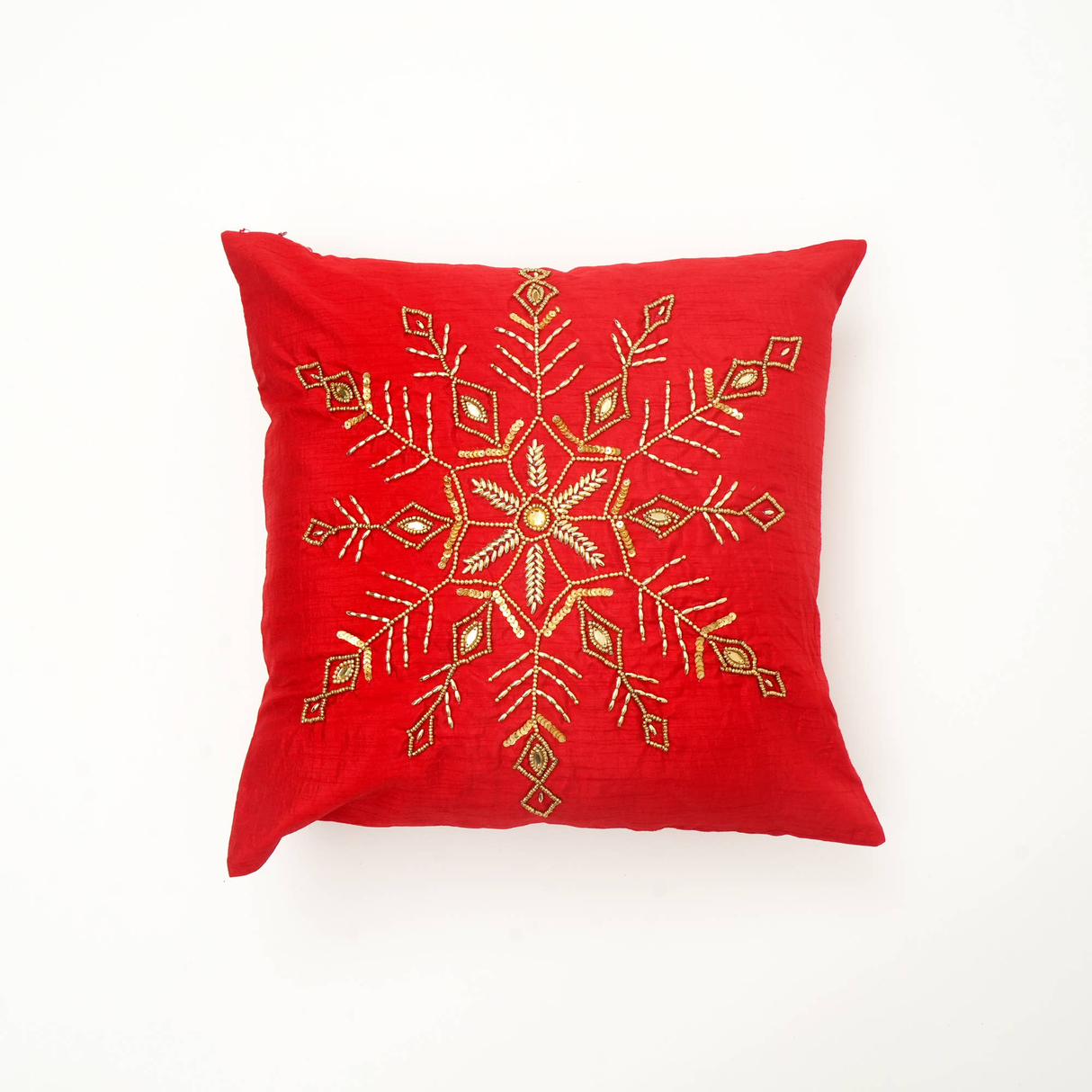 Handcrafted Snowflake Embroidered Cotton Pillow