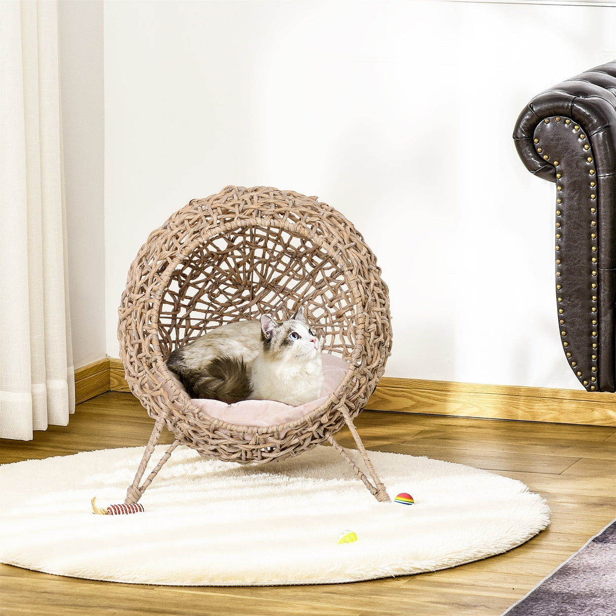 20.5' Weaved Banana Leaf Cat Bed with Cushion Beige