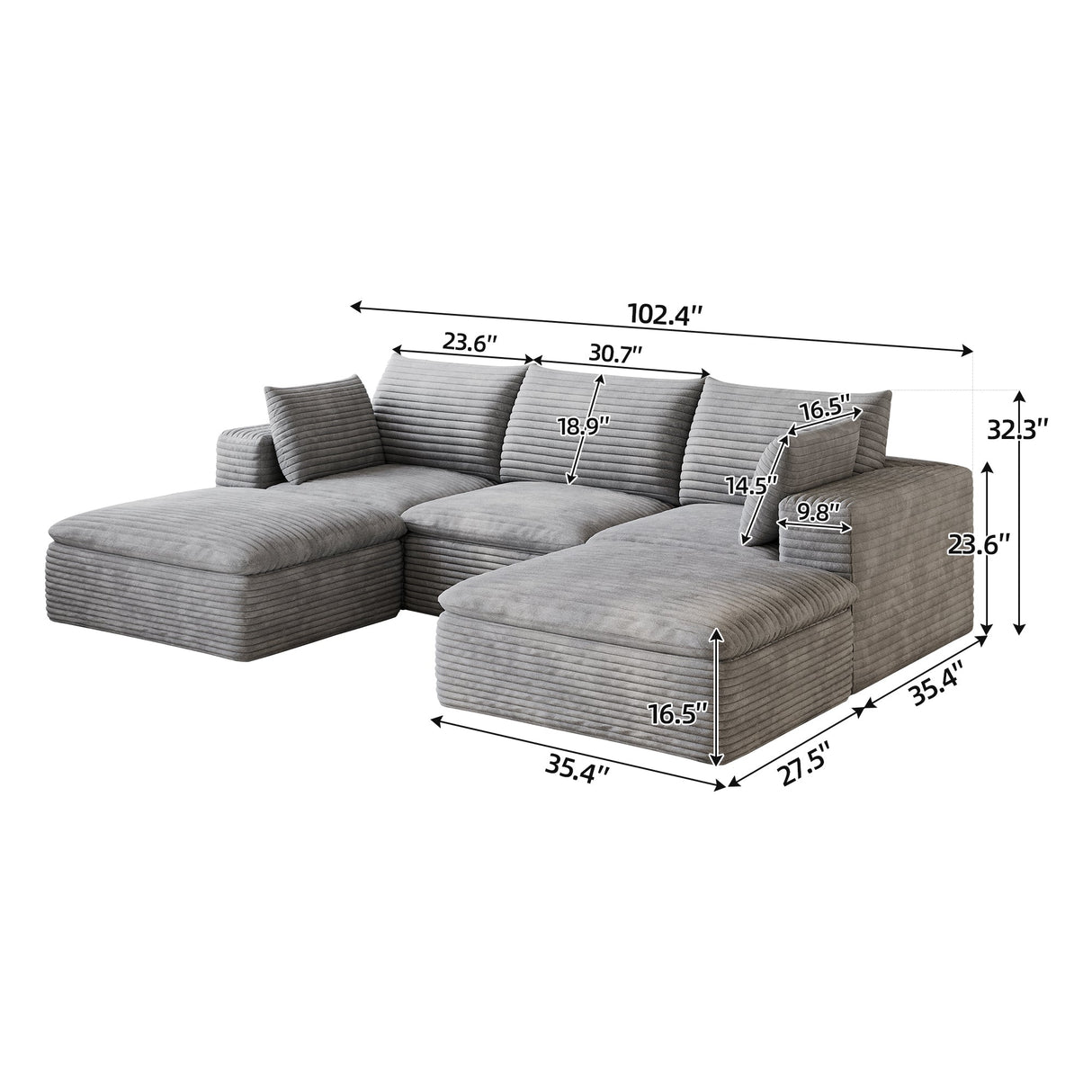 102" Cloud Sofa in Grey