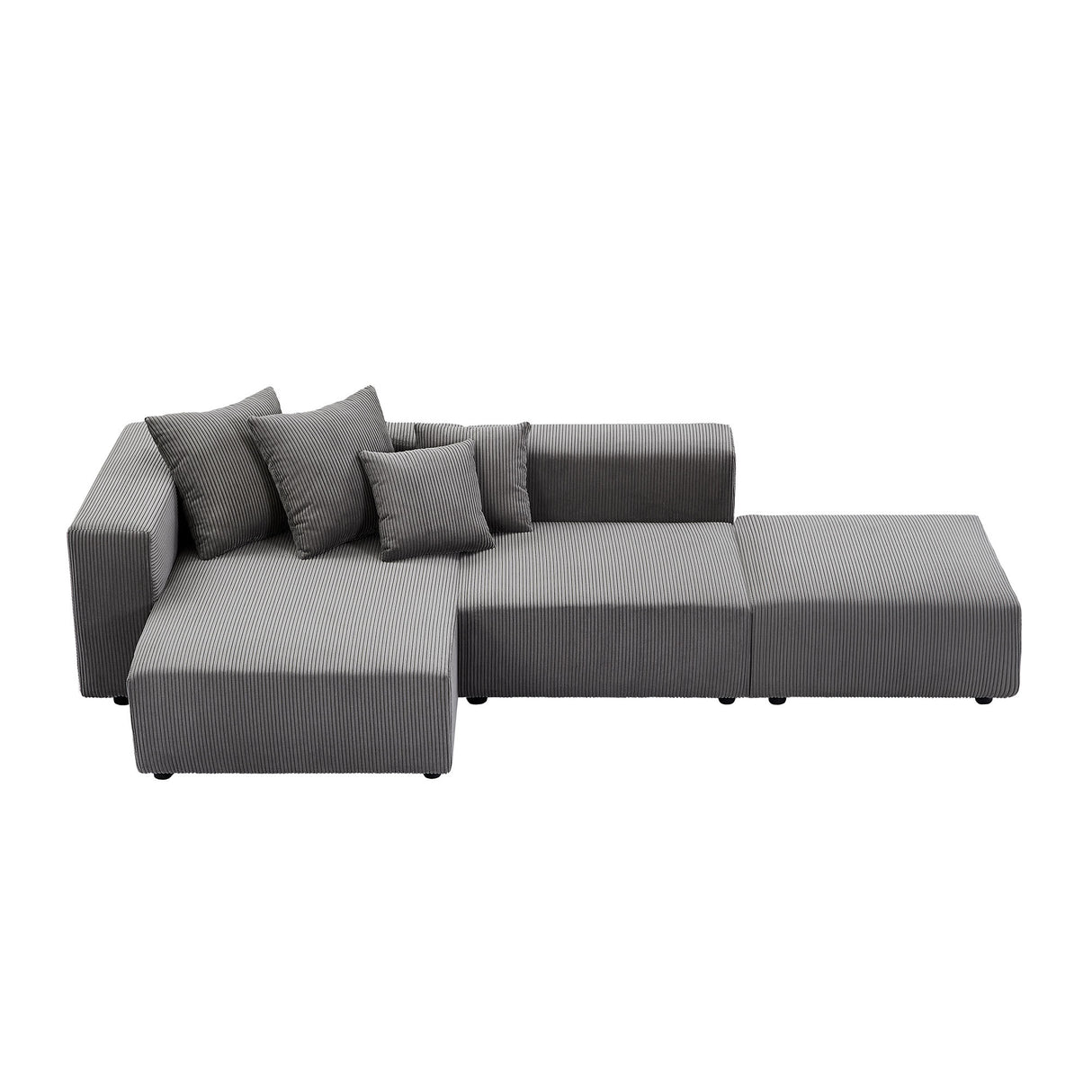 Soft-Corduroy-Sectional-Modular-Sofa-Set,-Gray-Sofas-&-Sectionals