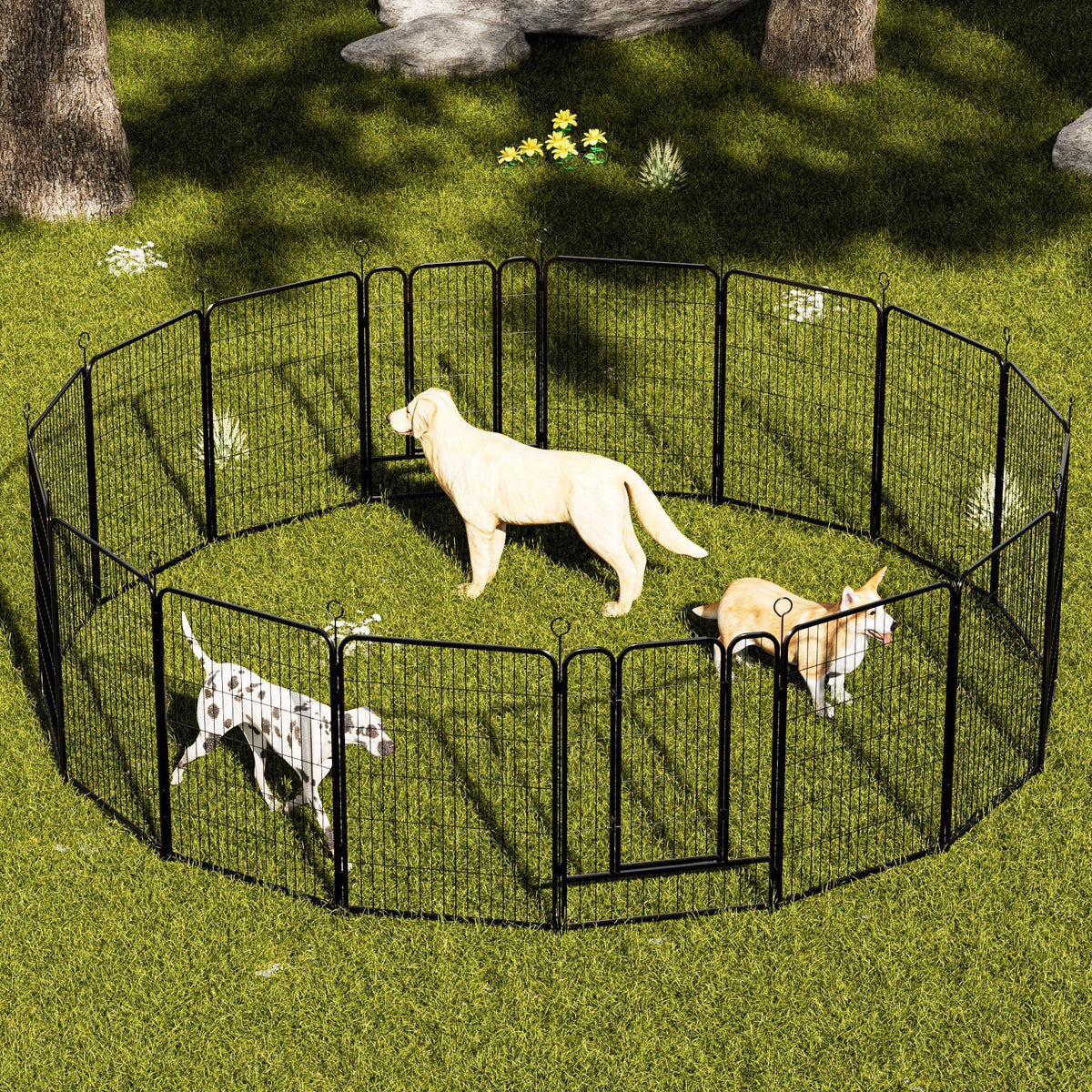 Dog Playpen, 16 Panels Pet Exercise Pen with Anti-Skid Base - Black