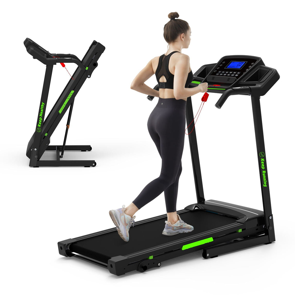 Foldable Treadmill With Incline For Home, Electric Running Machine With Speed Control, Pulse Monitor, 12 Training Programs - Black