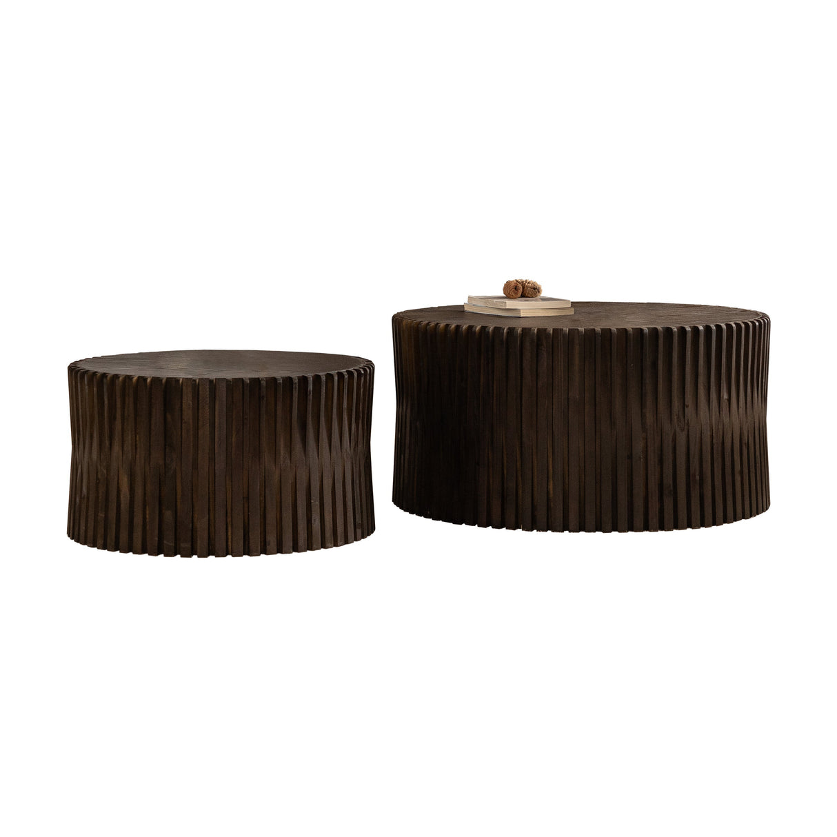 Vintage Style Cylindrical Nesting Coffee Table Set with Textured Embossed Design