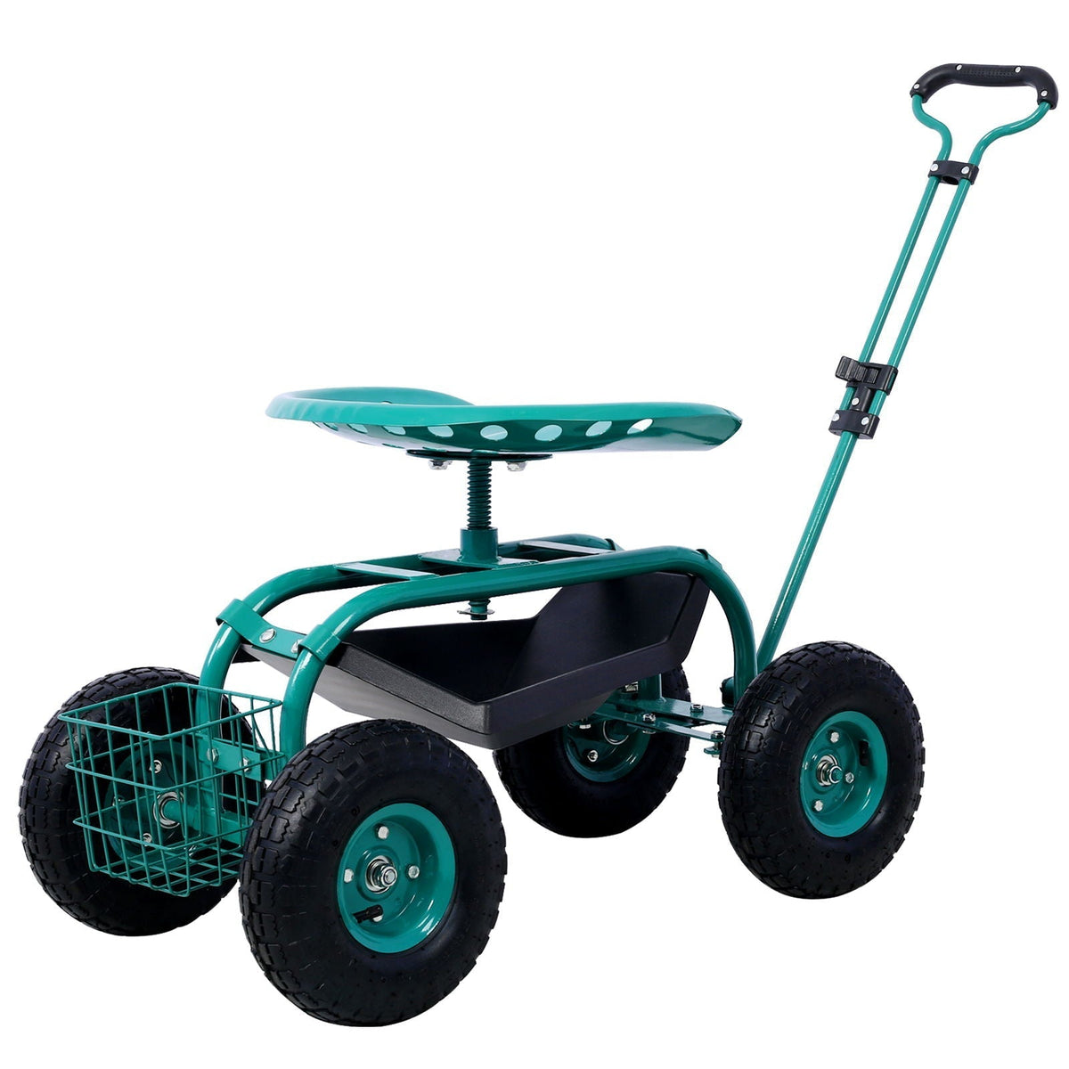 Rolling Garden Scooter Cart With 360° Swivel Seat And Tool Tray