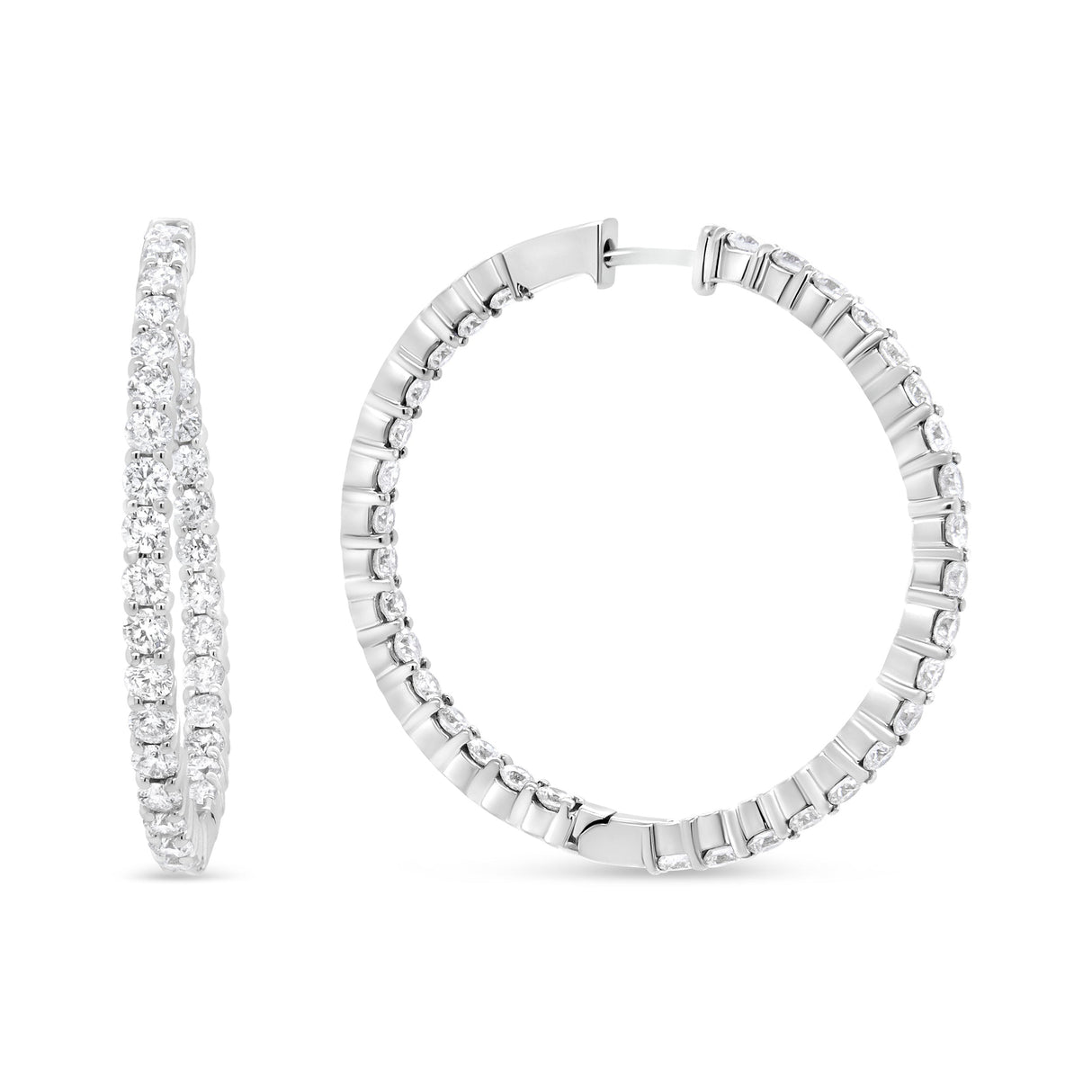 18K White Gold 3 5/8 Cttw Round Diamond Curved Inside-Outside Hoop Earrings (F-G Color, VS1-VS2 Clarity)