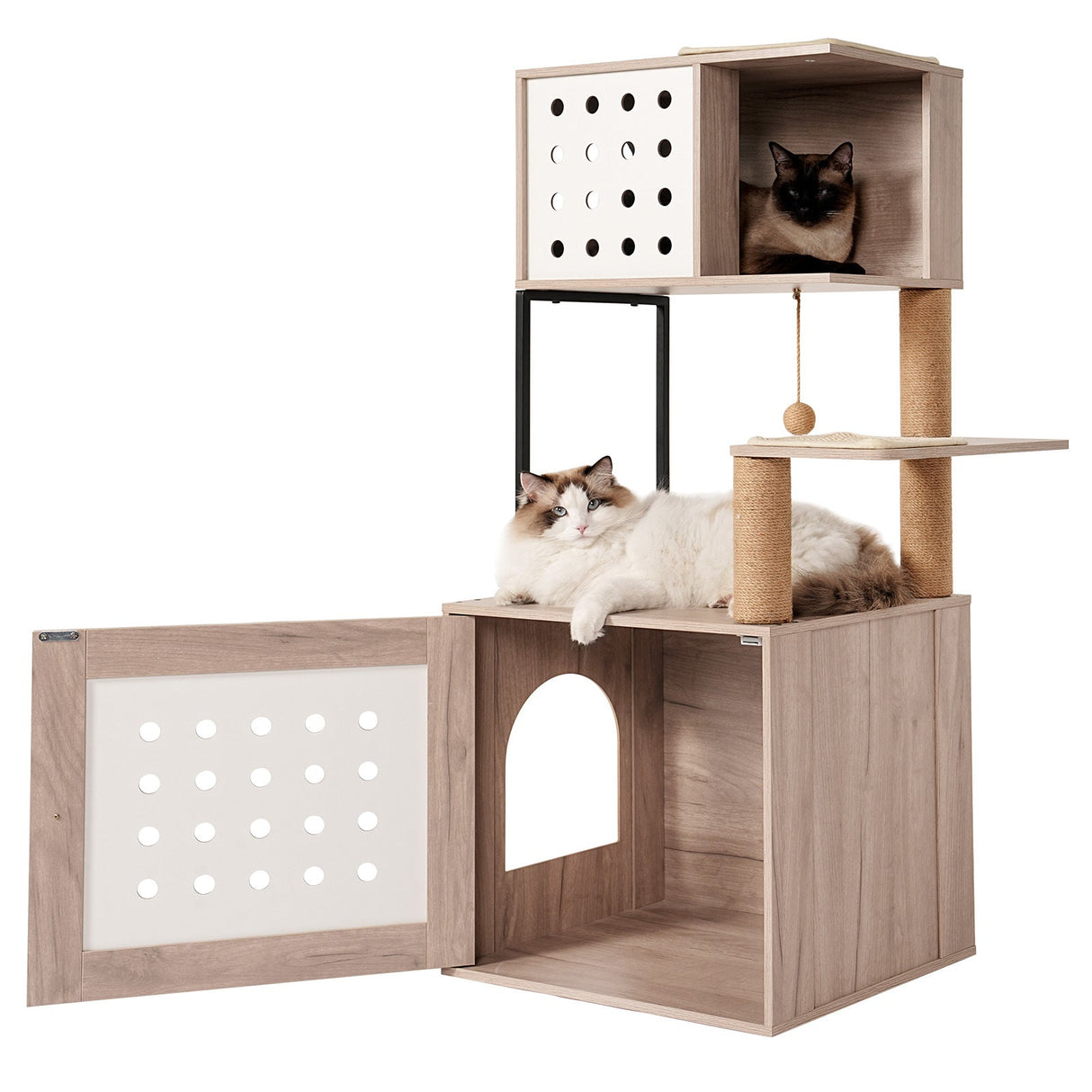 Cat Tree with Litter Box Enclosure and Large Hammock