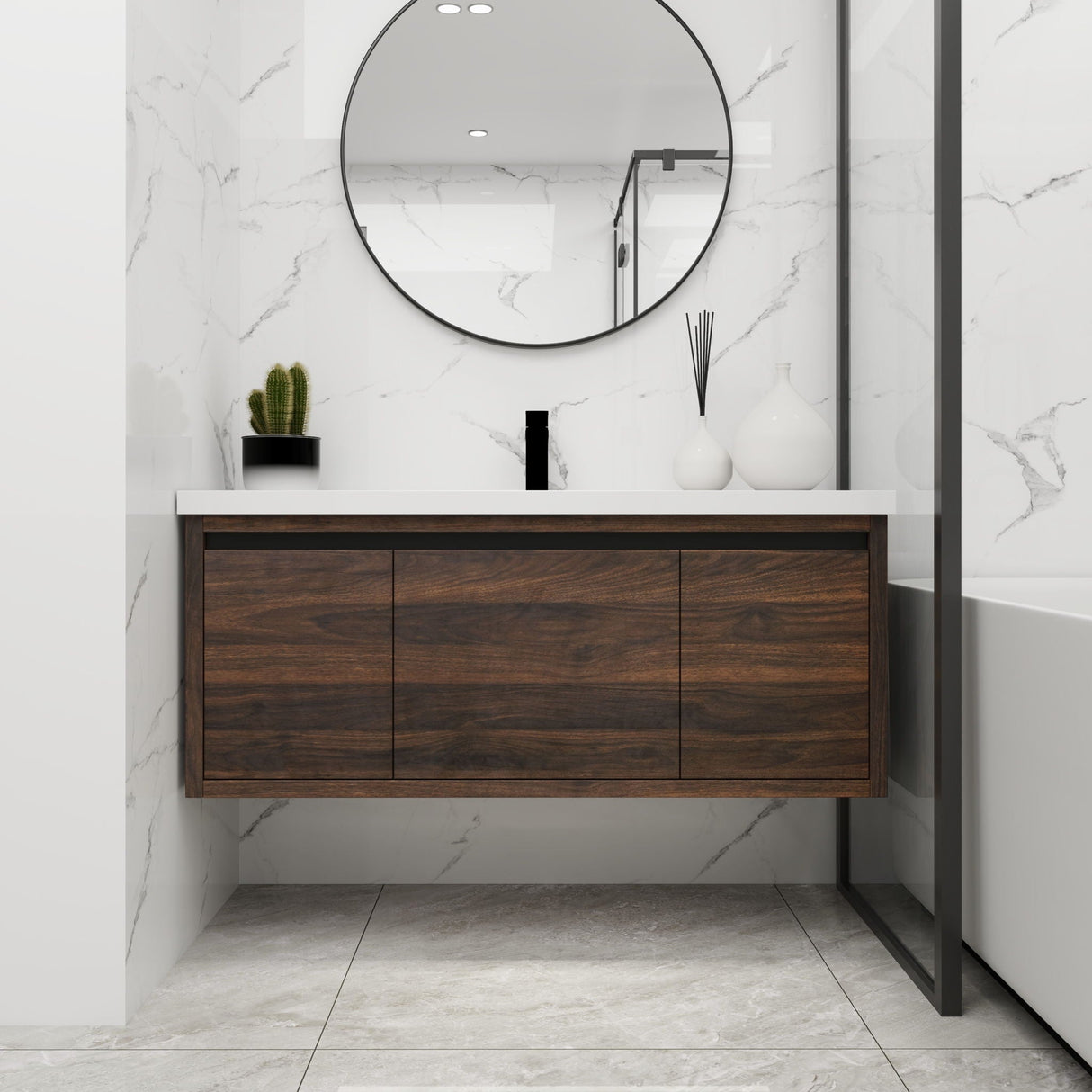 Floating Bathroom Vanity With Resin Sink And Soft Close Doors