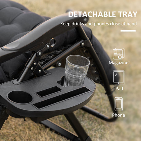 Zero gravity chair, reclining lounge chair with padded cushion -  Side Tray Black