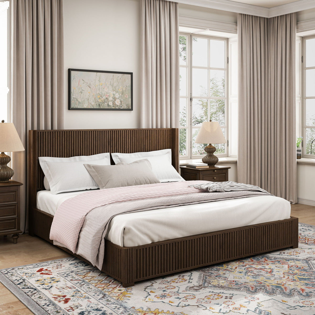 Platform Bed Frame With Headboard, Floor Standing Design