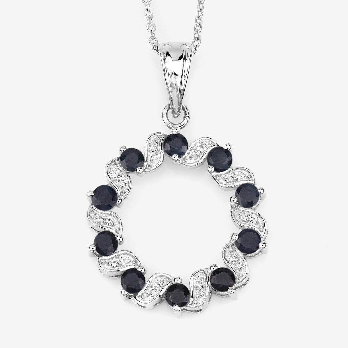 1.30 Carat Genuine Blue Sapphire and White Topaz .925 Sterling Silver Pendant