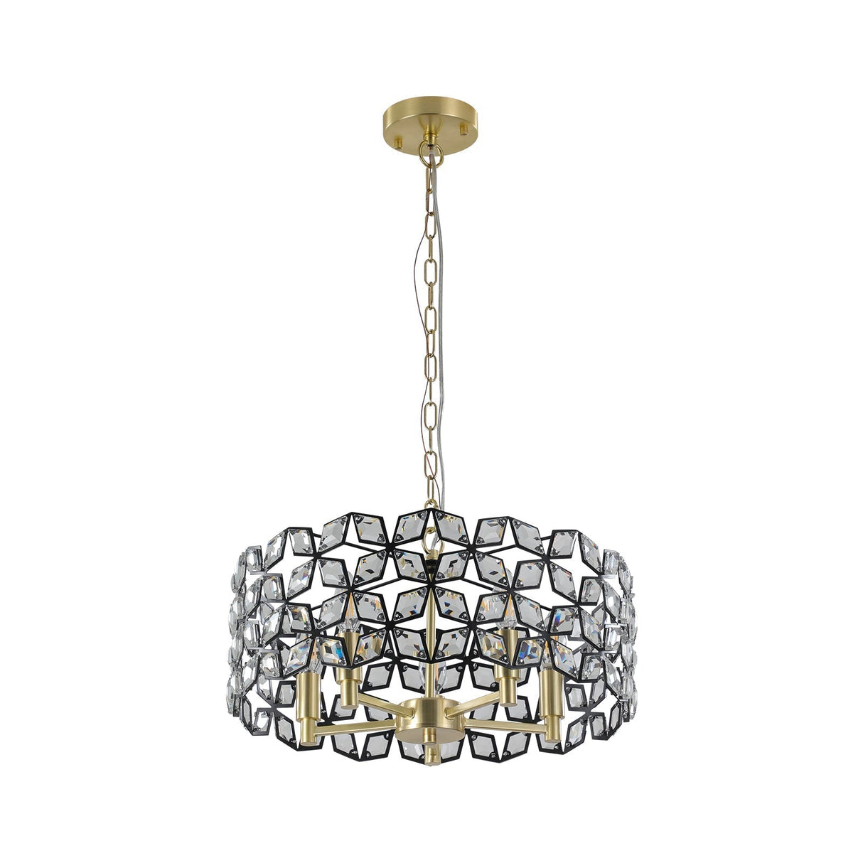 19' Geometric Crystal and BlackGold Round Pendant Chandelier