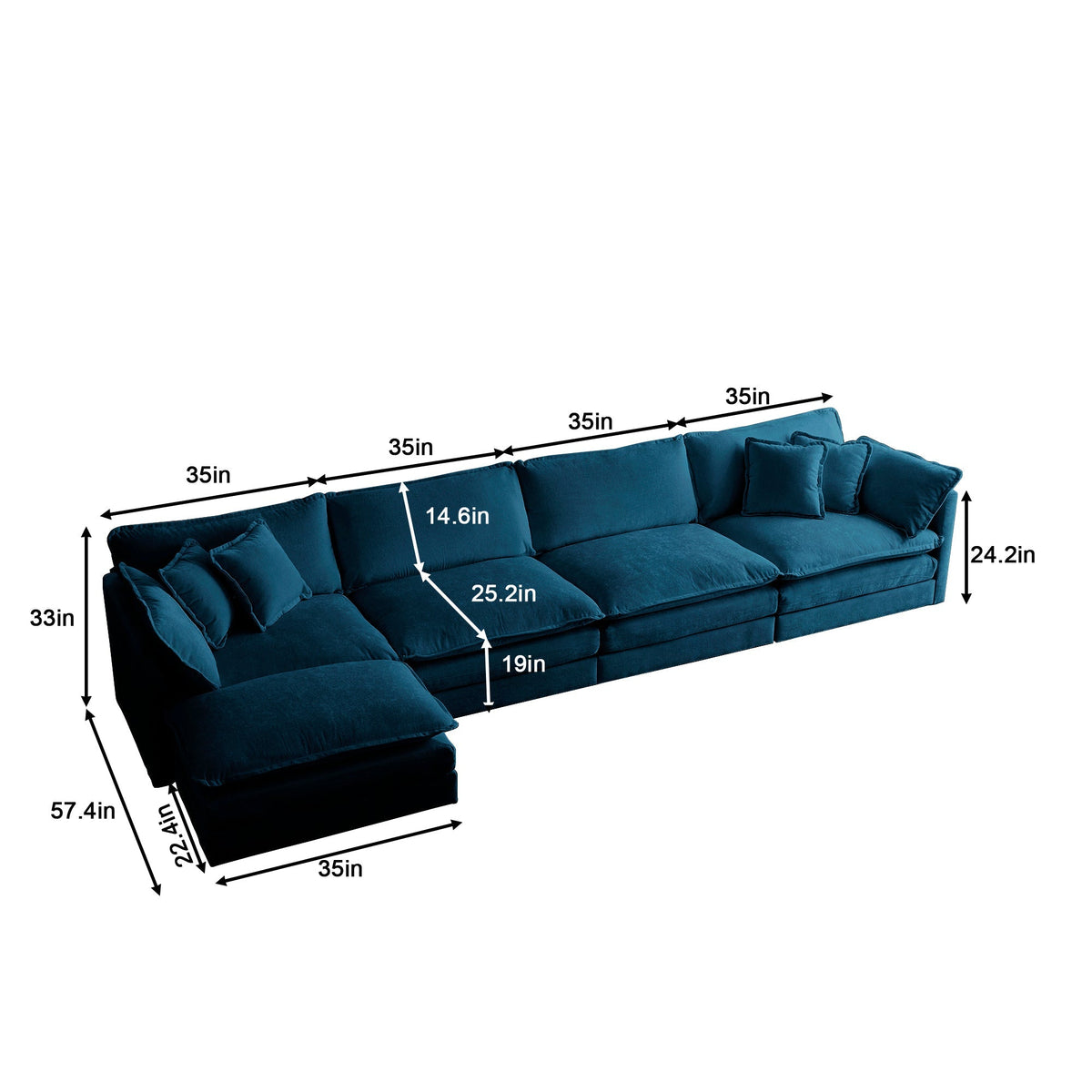 Modular Sectional Sofa for Living Room, U-Shaped 5 Seater with Ottoman